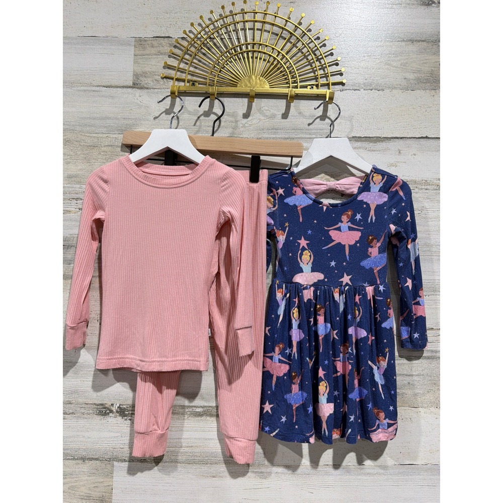 Little Sleepies Pajama Dress Bundle Girls 2T Pink Navy Ballerina Bamboo